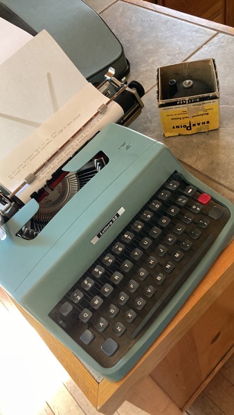 A 1964 Olivetti Lettera 32 typwriter in pristine condition.