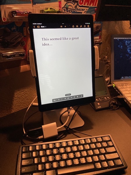 Newton External Keyboard connected to an iPad via the tinkerboy USB interface and a USB to Lightning dongle.